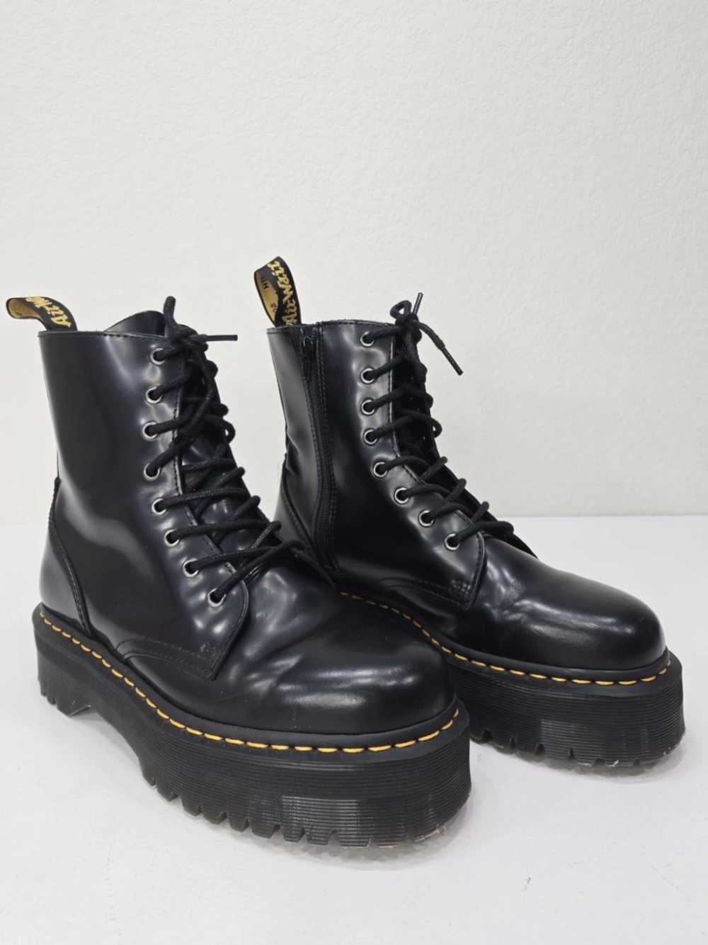 Dr. Martens Jadon Womens Black Platform Ankle Boots Leather Lace Up Zip Size 10